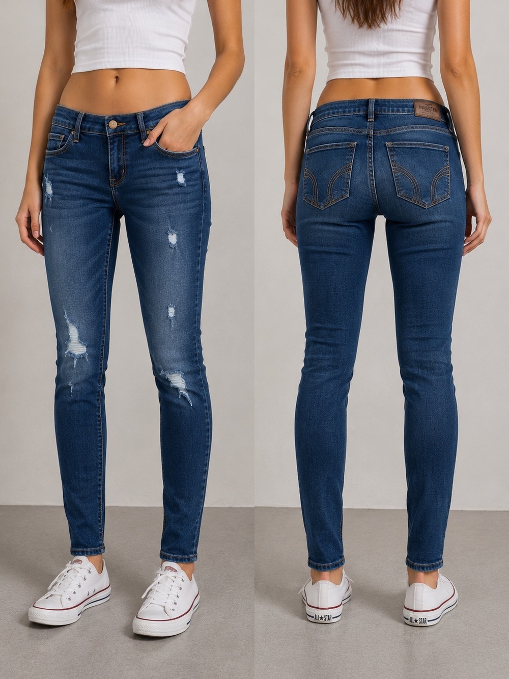 Hollister Mid-Rise Super Skinny Jeans Women’s 7R Medium Wash Distressed Stretch